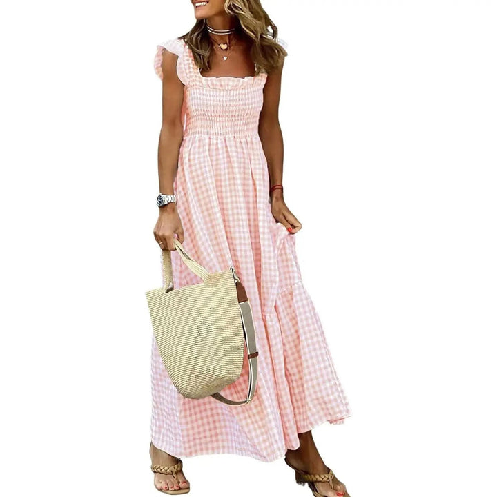 Sandra – Retro Checked Smocked Midi Dress