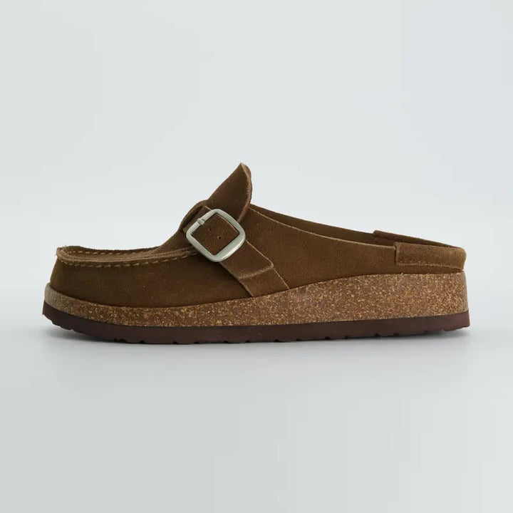 Elizabeth – Suede Cork Footbed Casual Slip-On Clogs