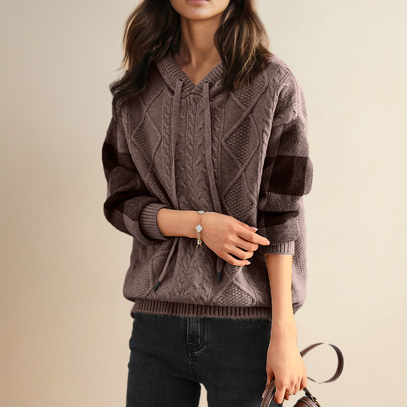 Evangeline – Cable Knit Hoodie Sweater