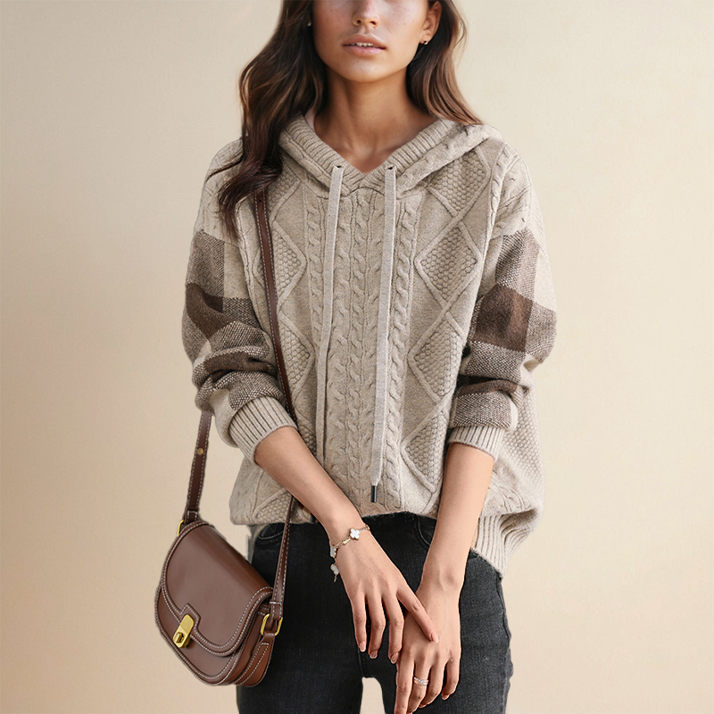 Evangeline – Cable Knit Hoodie Sweater