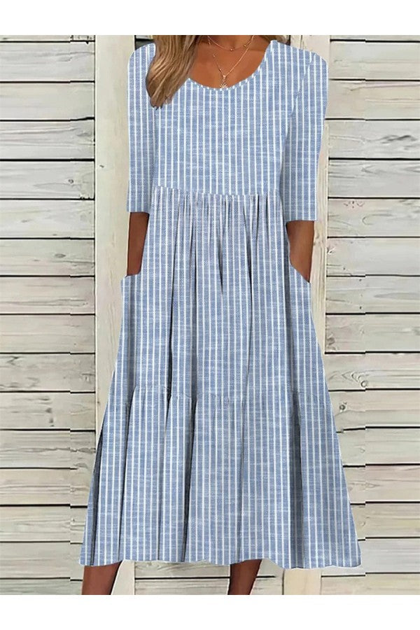 Lucia – Elegant Striped Tummy-Coverage Midi Dress