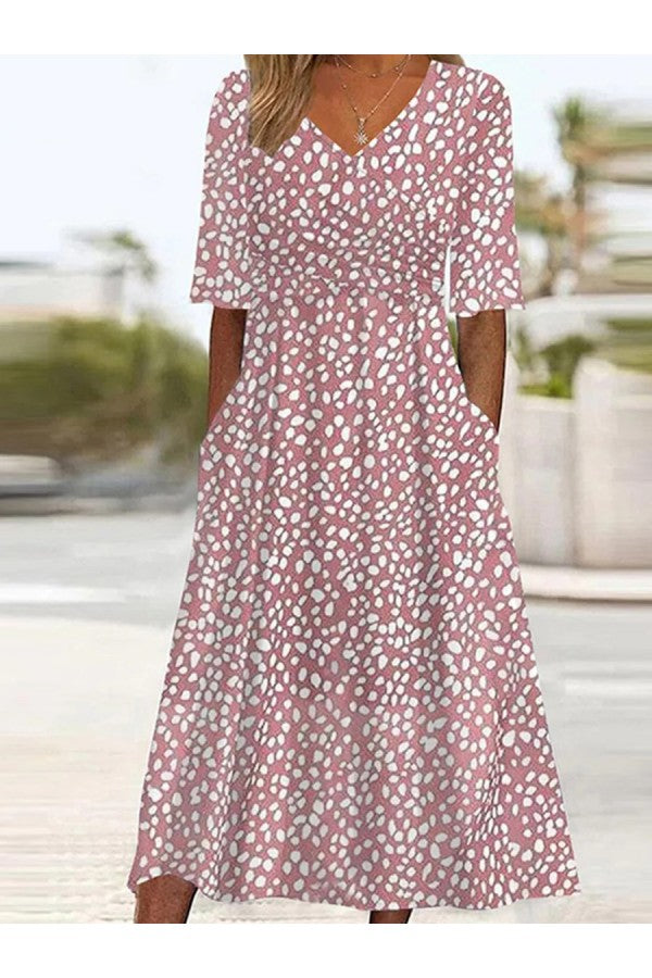 Carline – Spotted Print Midi Dress with Pockets