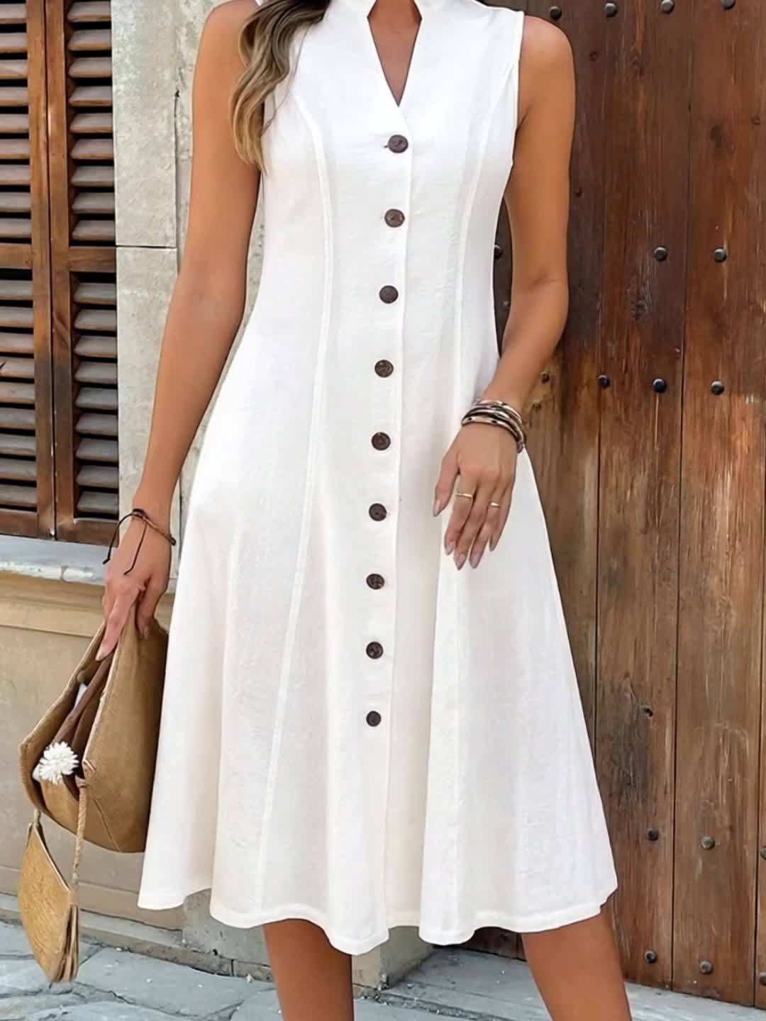 Eileen – Button Front Sleeveless Midi Dress