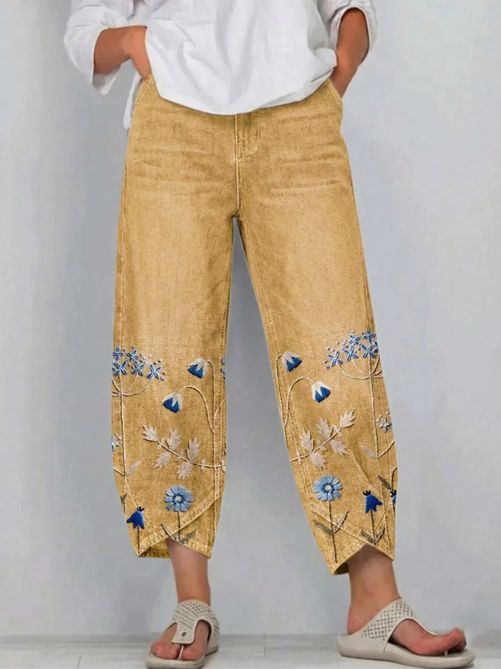 Hazel – Embroidered Floral Casual Pants