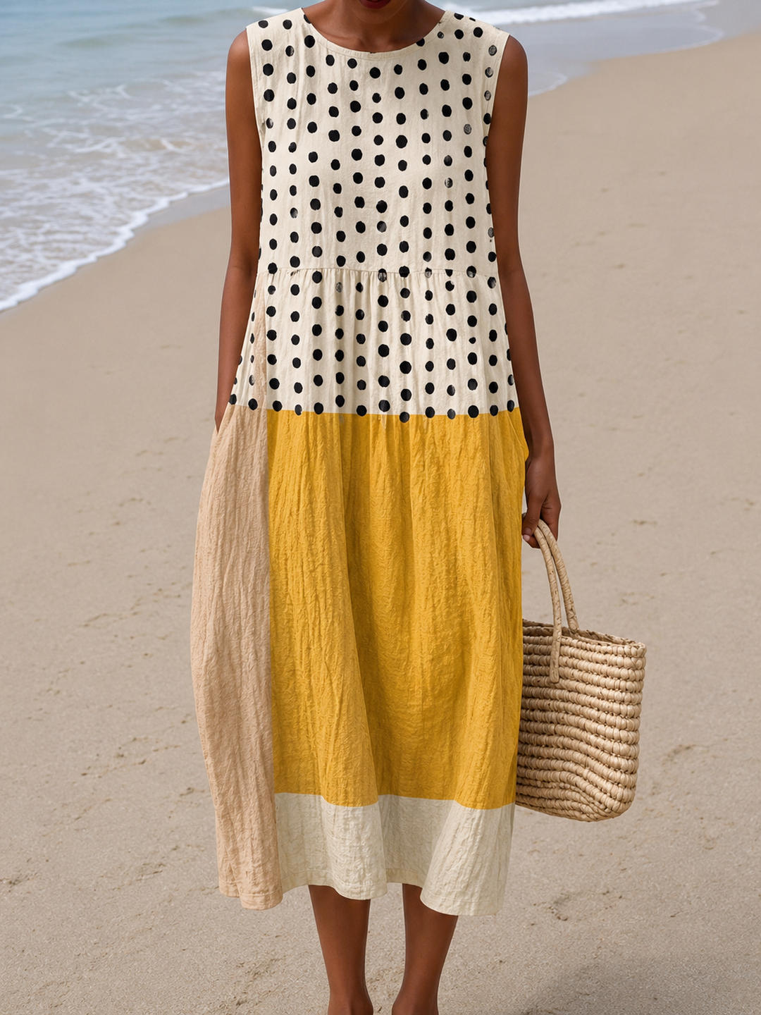 Carol – Polka Dot Colorblock Midi Dress