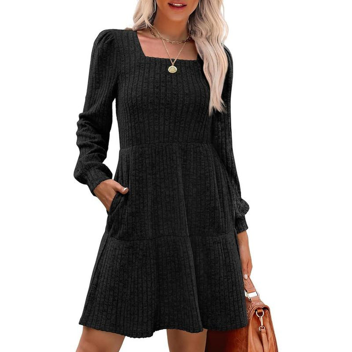 Eliza – Cosy Square Neck Long Sleeve Babydoll Sweater Dress