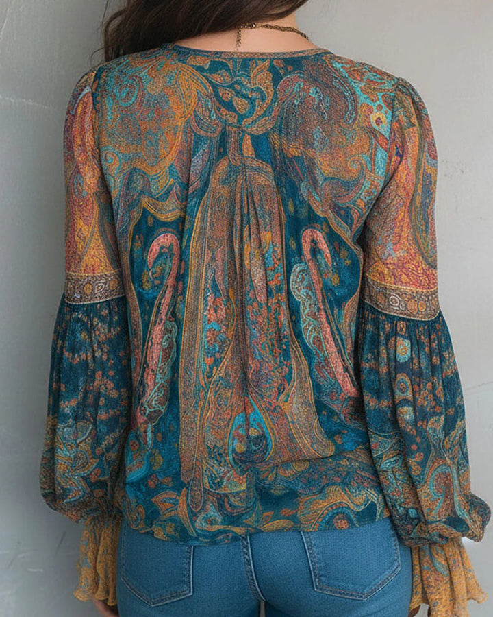 Ottoline – Bohemian V-Neck Blouse With Flared Sleeves