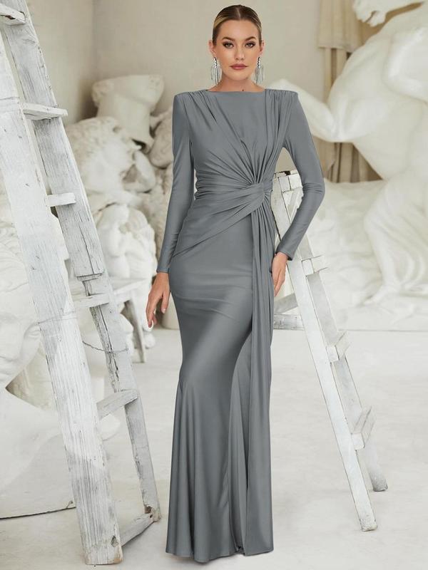 Cheryl – Elegant Ruched Bodycon Dress with Padded Shoulders and Long Sleeve