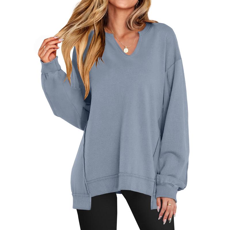 Geneva – Casual V-Neck Oversized Lightweight Long Sleeve Sweatshirt
