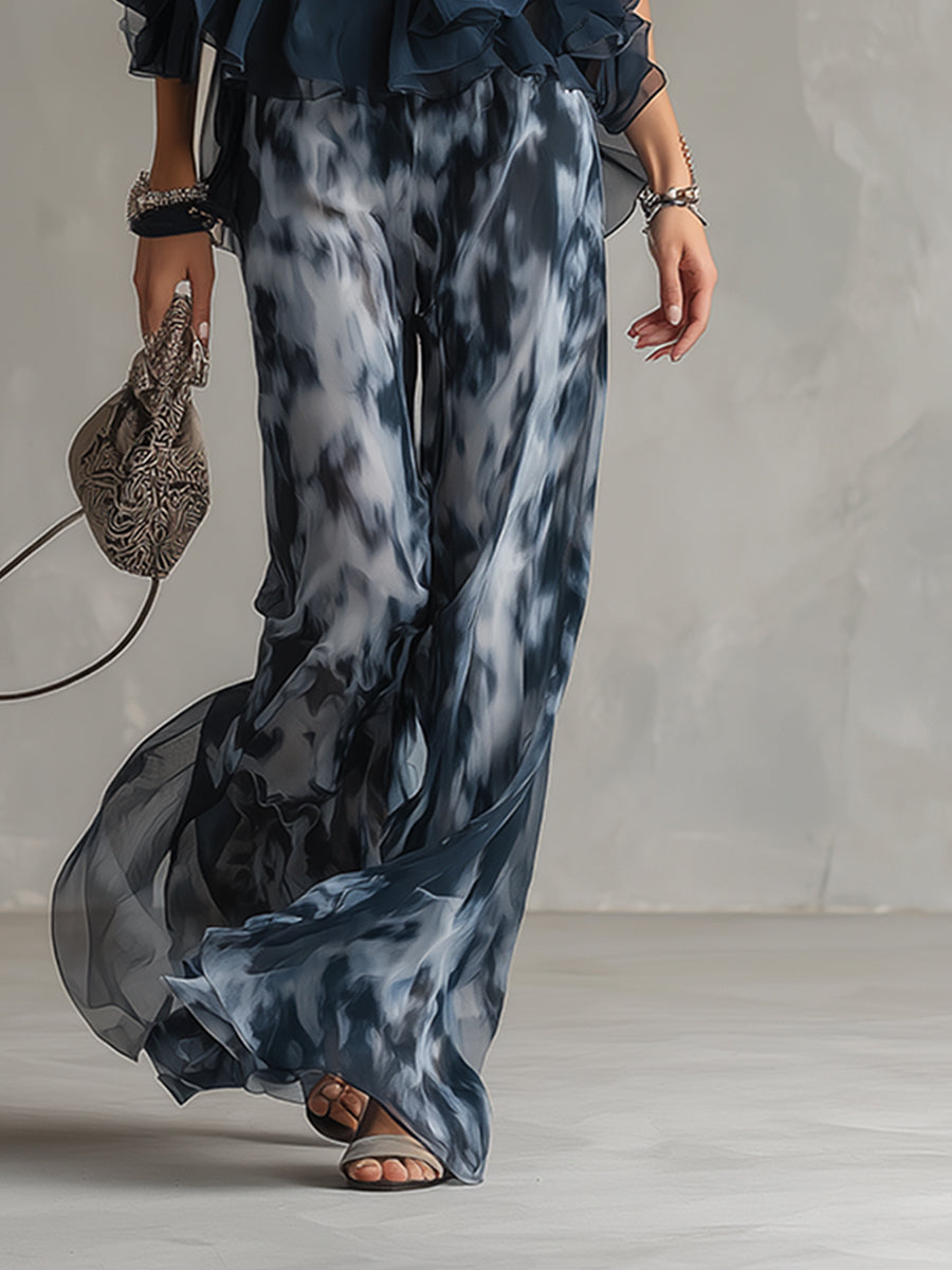 Lorinda – High-Neck Top And Wide-Leg Printed Pants
