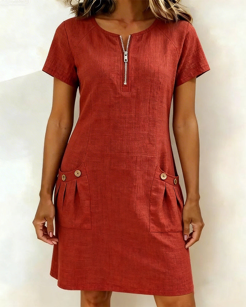 Wendy – Zip Neck Linen Mini Dress