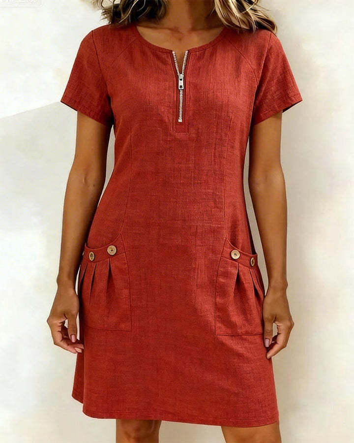 Wendy – Zip Neck Linen Mini Dress