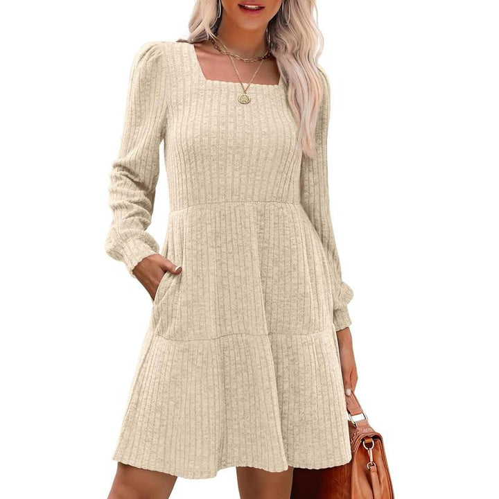 Eliza – Cosy Square Neck Long Sleeve Babydoll Sweater Dress