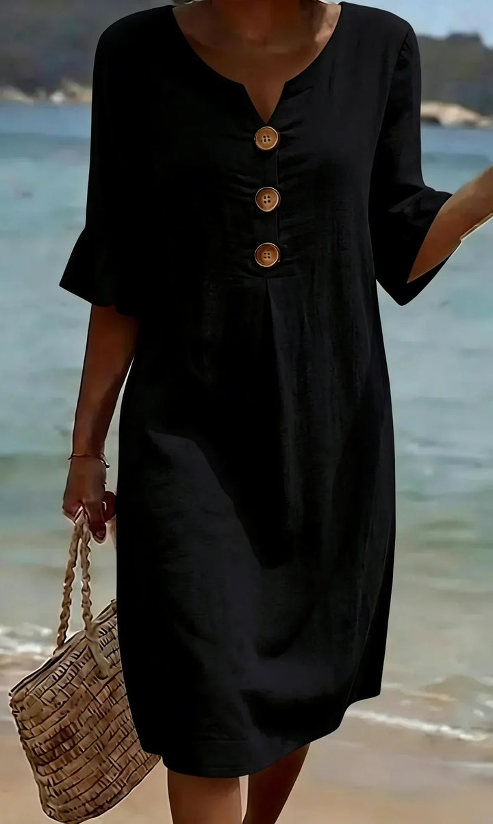 Wanesa – Relaxed Button-Front Midi Dress