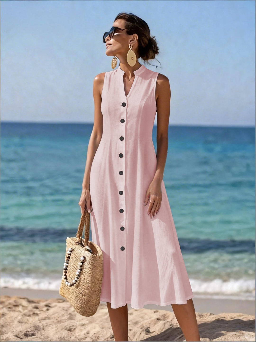 Eileen – Button Front Sleeveless Midi Dress
