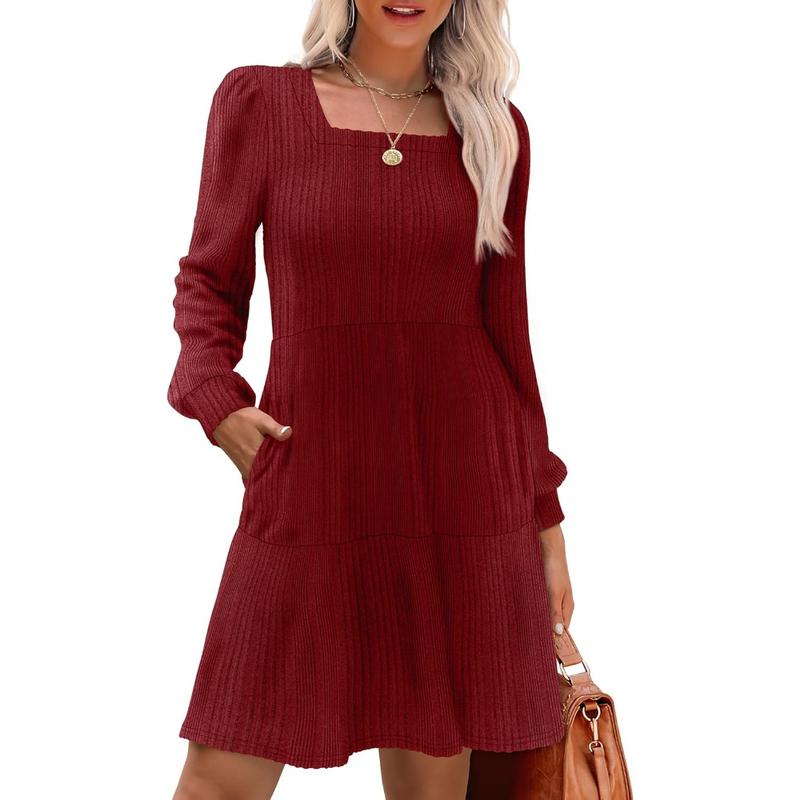Eliza – Cosy Square Neck Long Sleeve Babydoll Sweater Dress