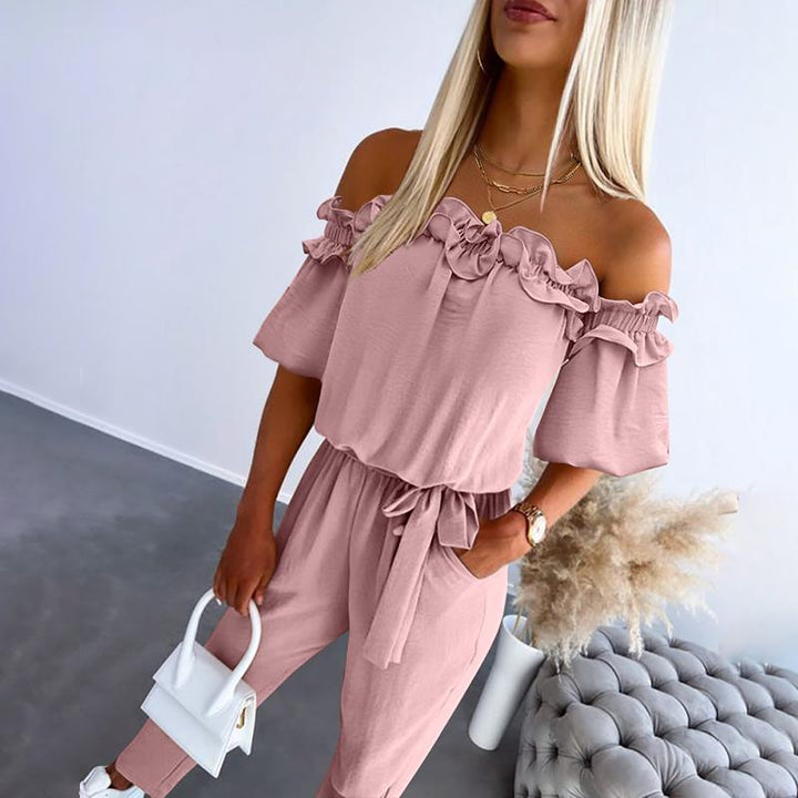Josie – Chic Off Shoulder Frill Tie-Waist Jumpsuit