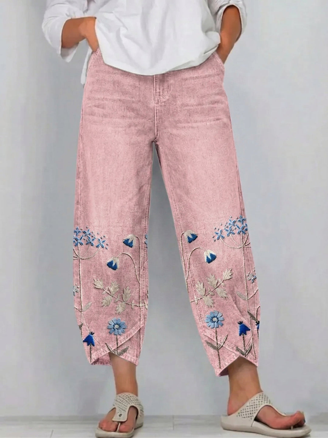 Hazel – Embroidered Floral Casual Pants