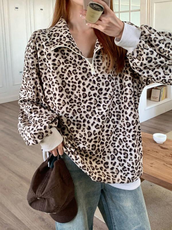 Ingrid – Casual Zip-Up Leopard Print Long Sleeve Sweatshirt