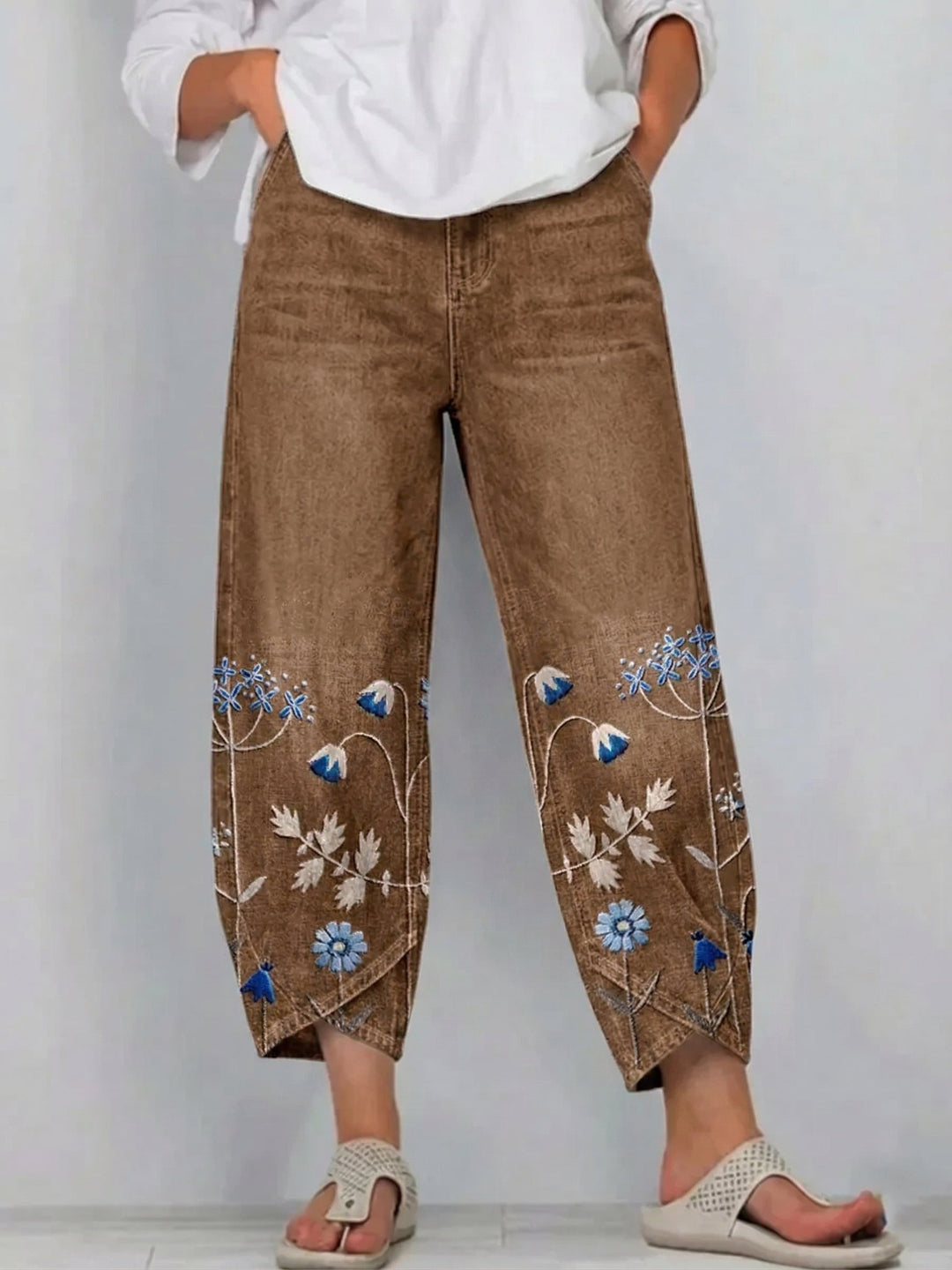 Hazel – Embroidered Floral Casual Pants