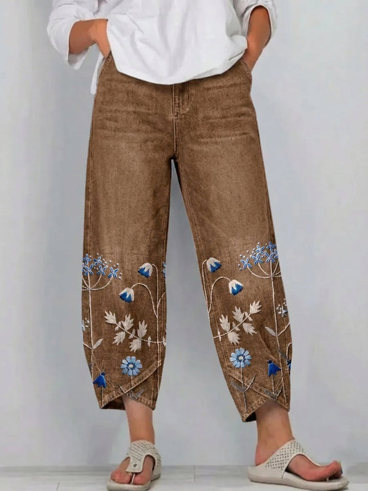 Hazel – Embroidered Floral Casual Pants