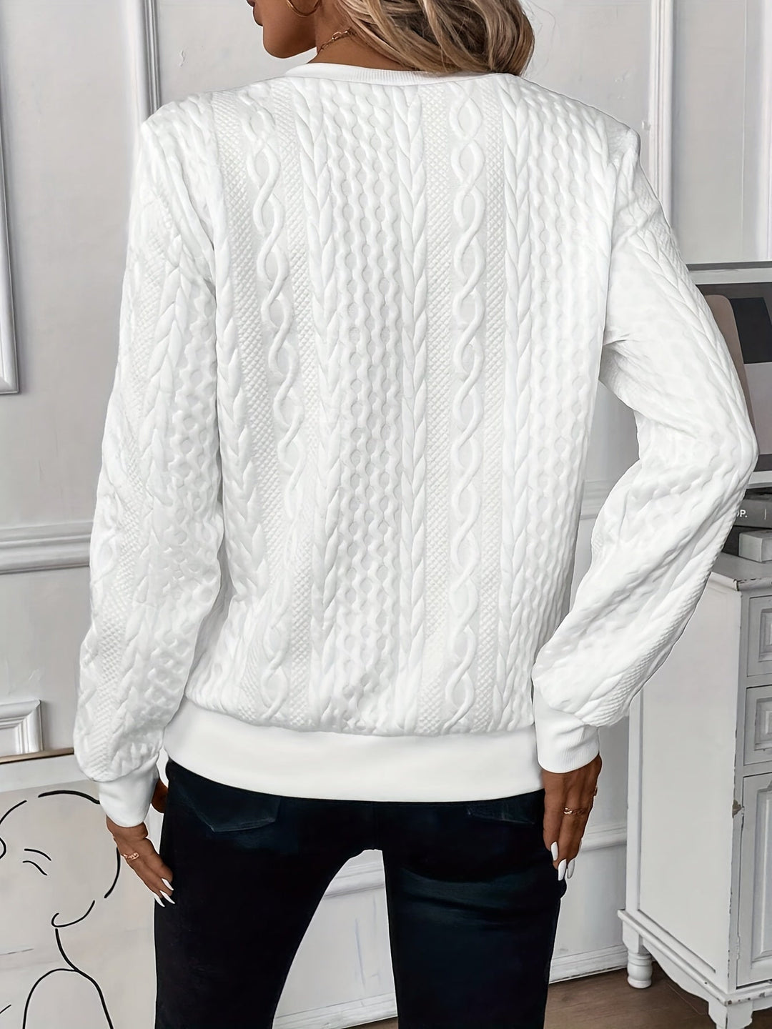 Frances – Bow Print Round Neck Knit Pullover