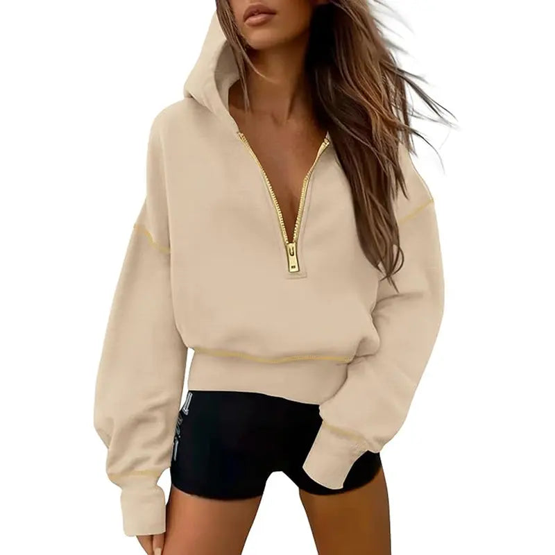 Ethel – Stylish Hooded Zip Sweatshirt with Stitching Detail