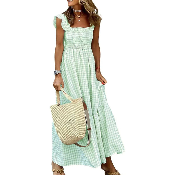 Sandra – Retro Checked Smocked Midi Dress