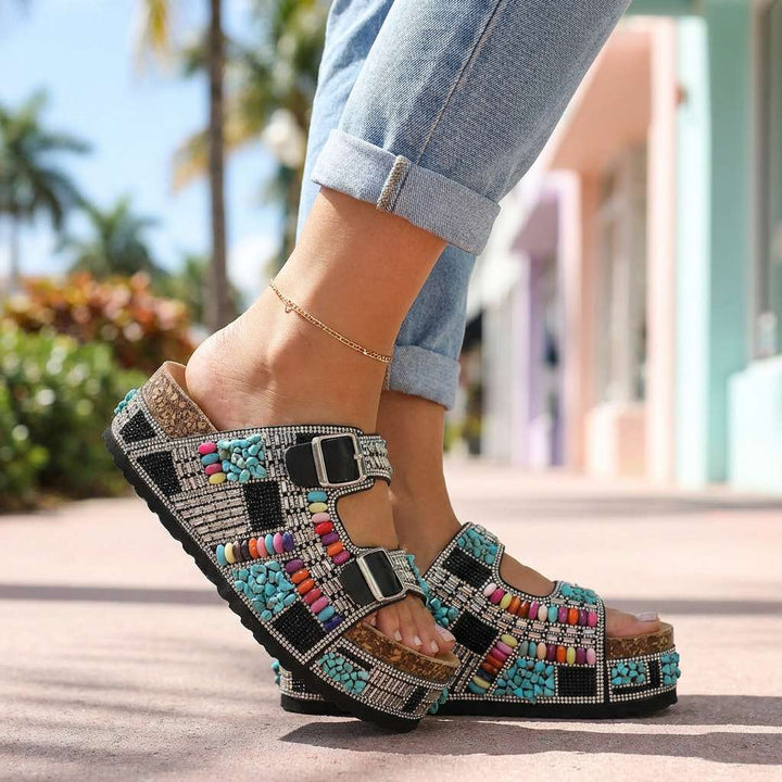 Samantha – Beaded Platform Slides