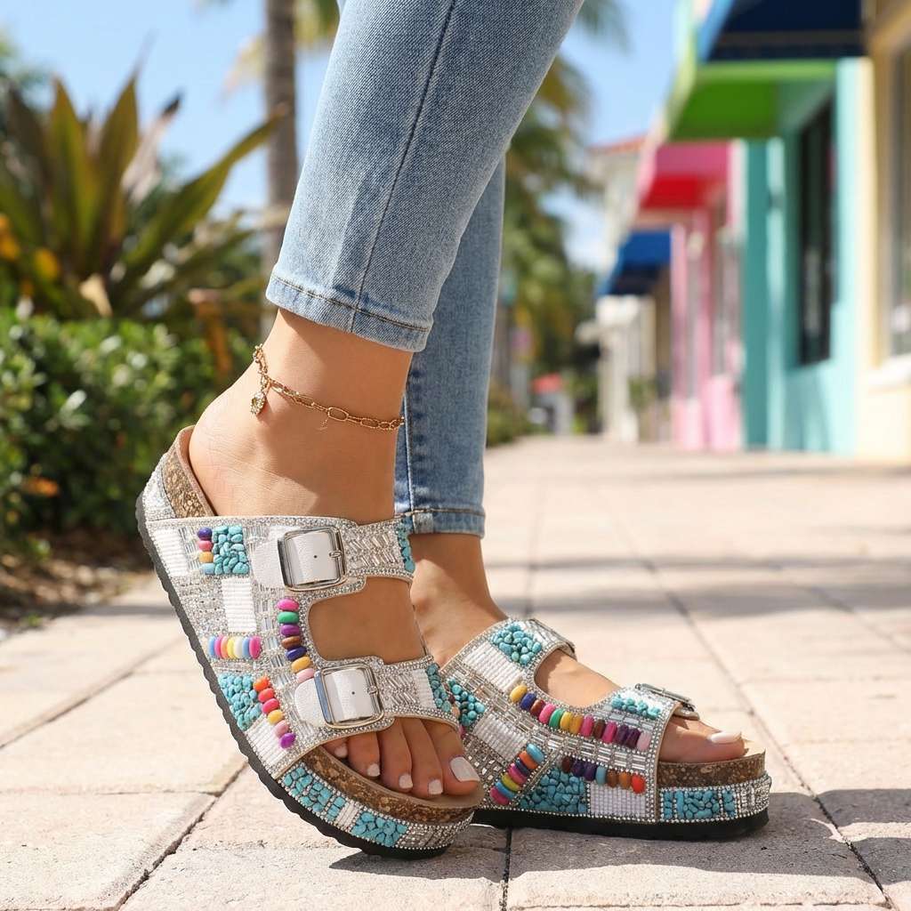 Samantha – Beaded Platform Slides