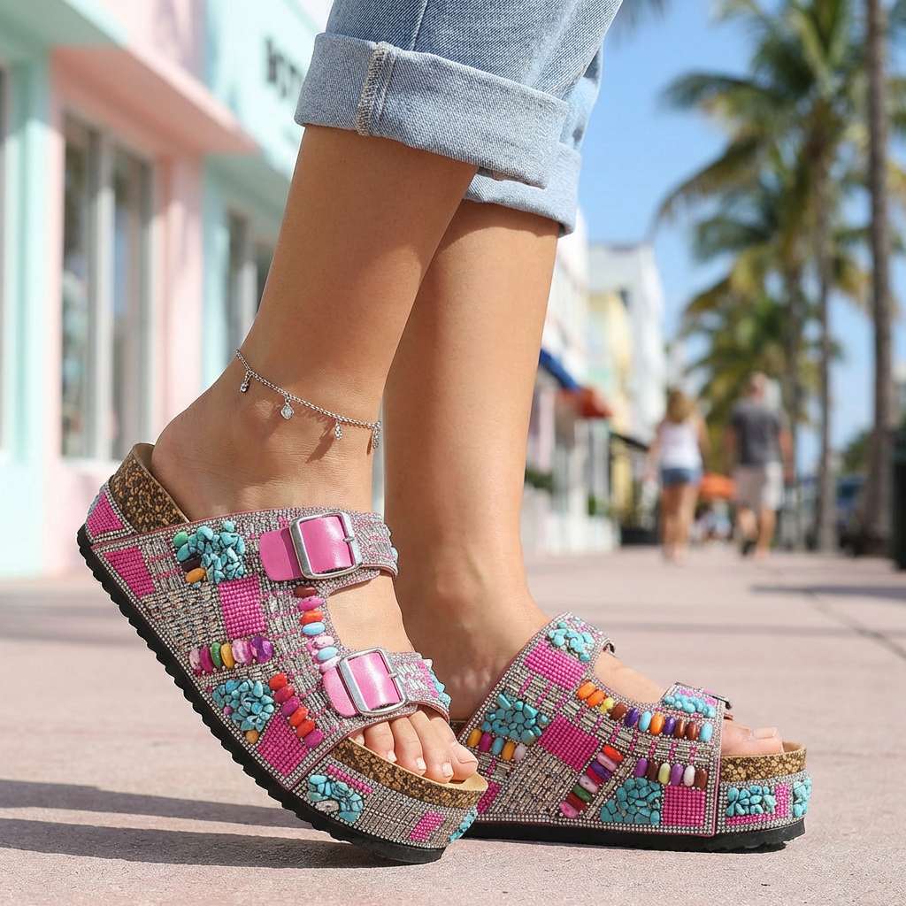 Samantha – Beaded Platform Slides