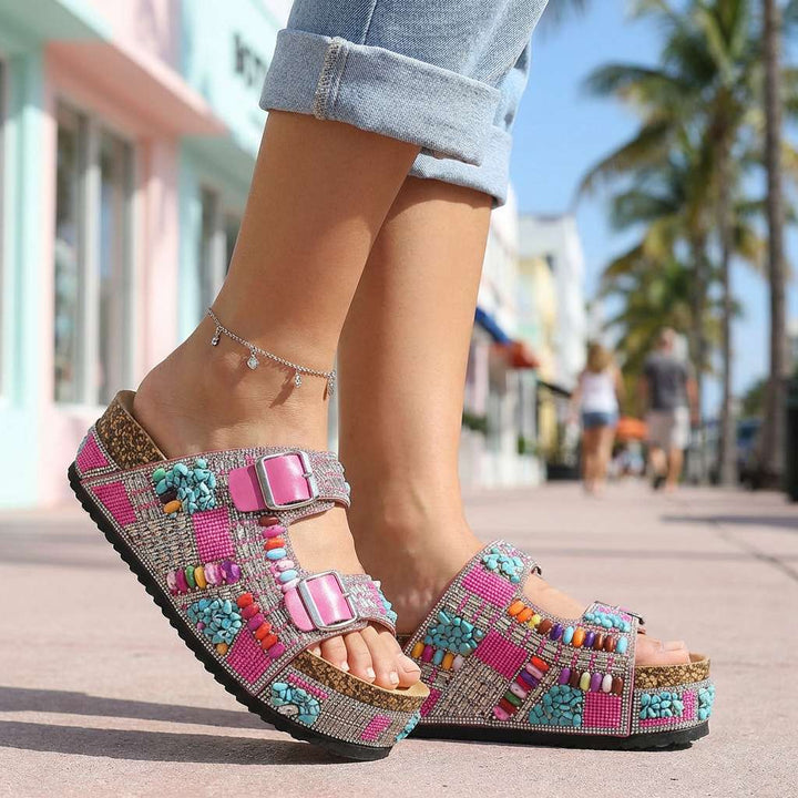 Samantha – Beaded Platform Slides