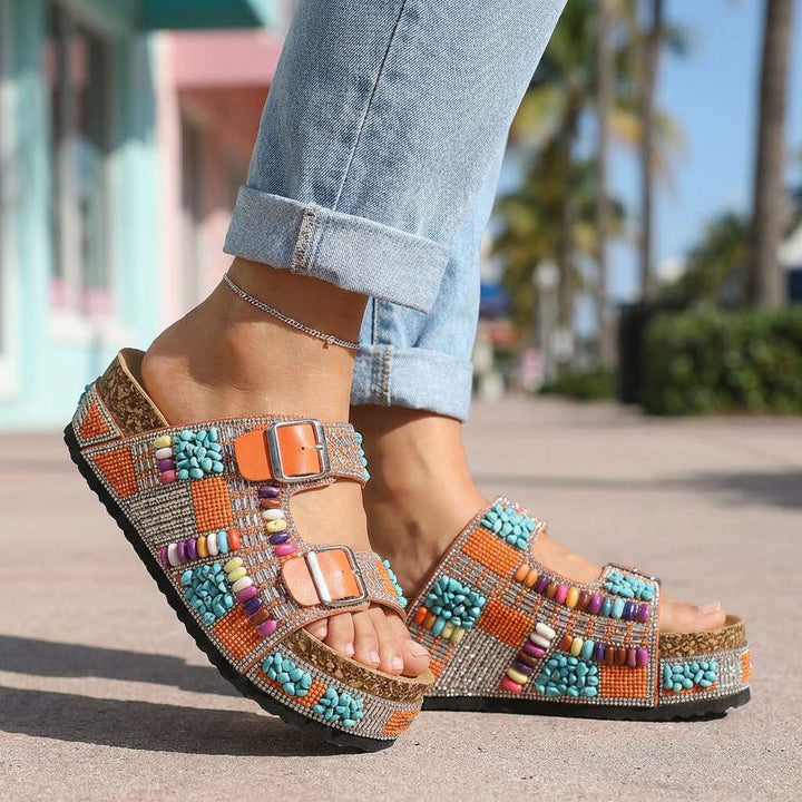 Samantha – Beaded Platform Slides