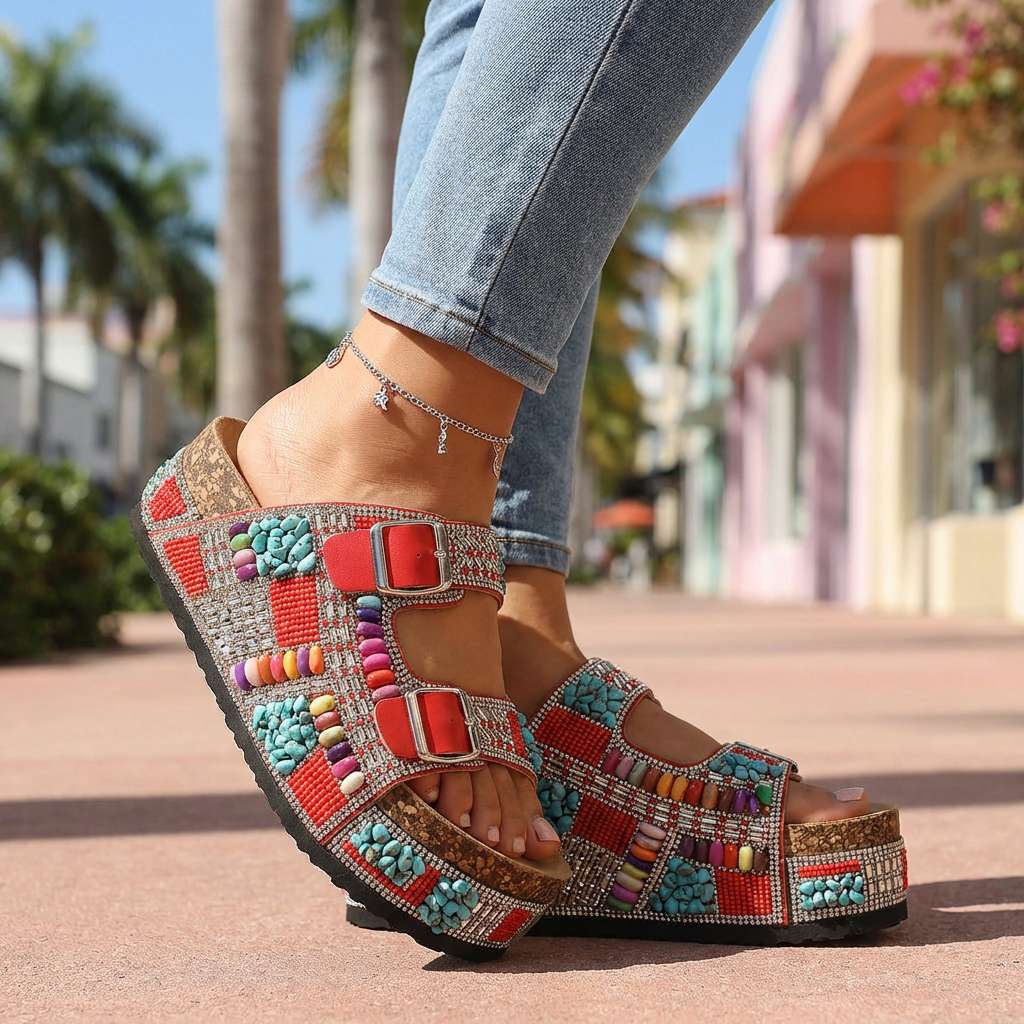 Samantha – Beaded Platform Slides