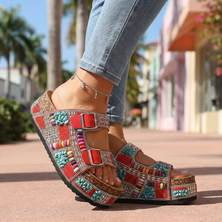 Samantha – Beaded Platform Slides