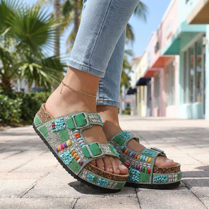 Samantha – Beaded Platform Slides