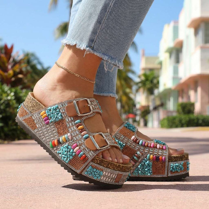 Samantha – Beaded Platform Slides