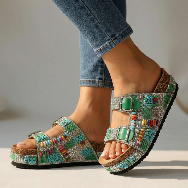 Samantha – Beaded Platform Slides