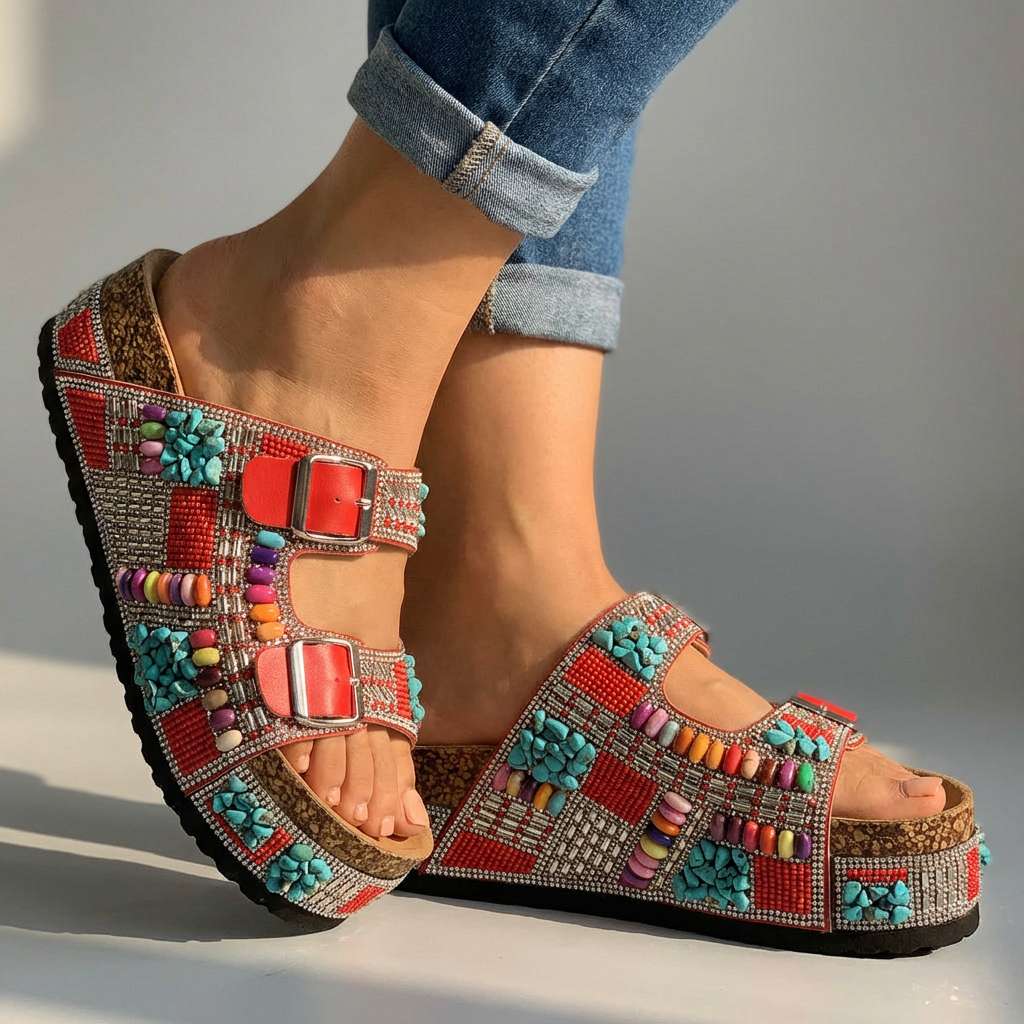 Samantha – Beaded Platform Slides