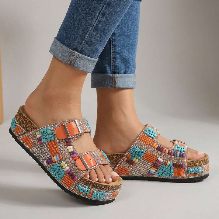 Samantha – Beaded Platform Slides