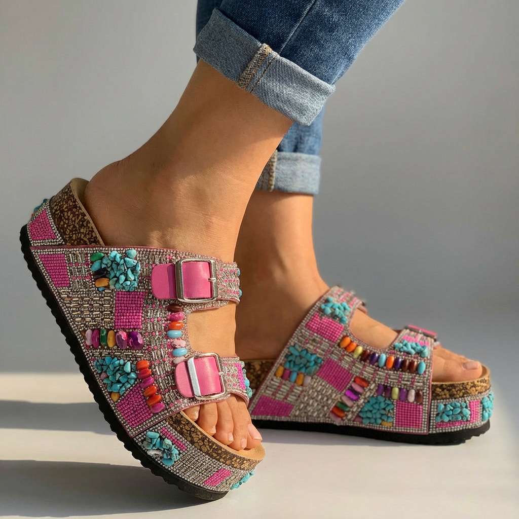 Samantha – Beaded Platform Slides
