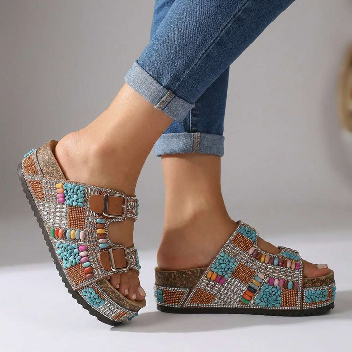 Samantha – Beaded Platform Slides
