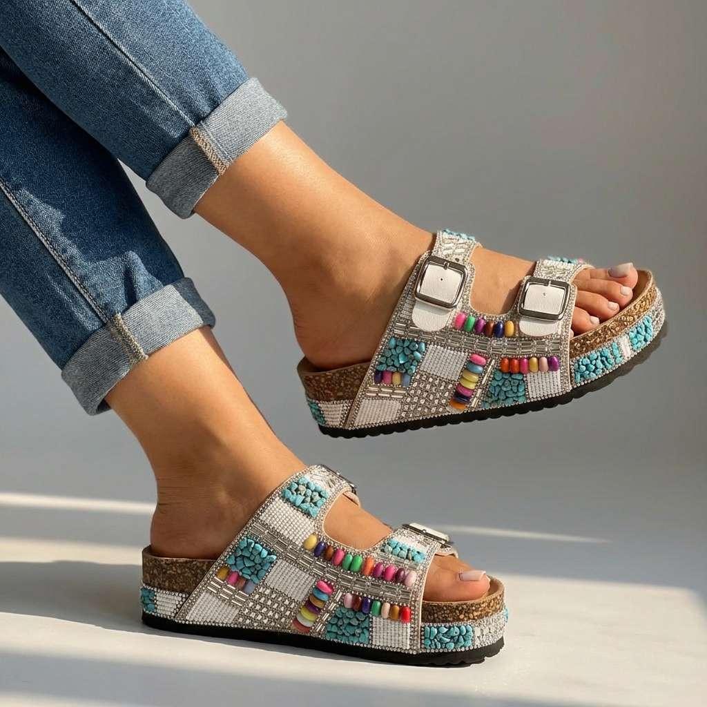 Samantha – Beaded Platform Slides