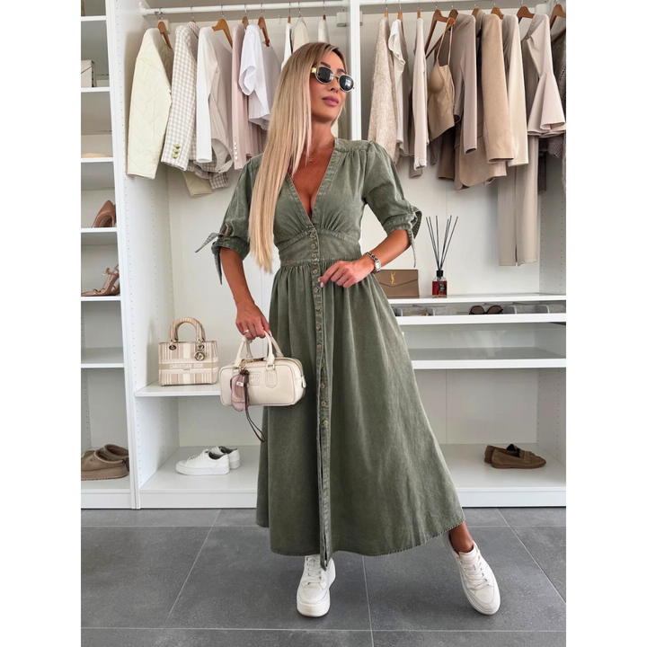 Lottie – Elegant V-Neck Midi Dress