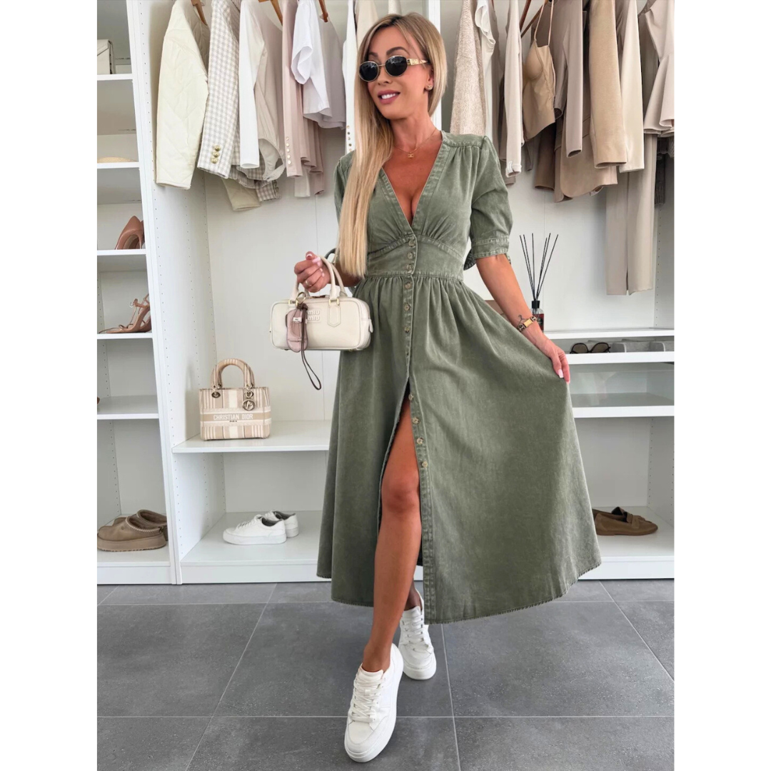 Lottie – Elegant V-Neck Midi Dress