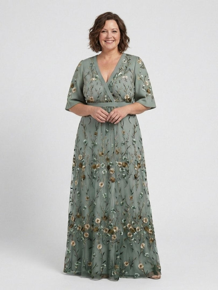 Joan – Floral V-Neck Short Sleeve Maxi Dress