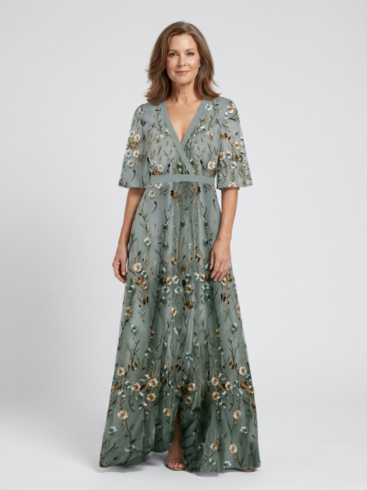 Joan – Floral V-Neck Short Sleeve Maxi Dress