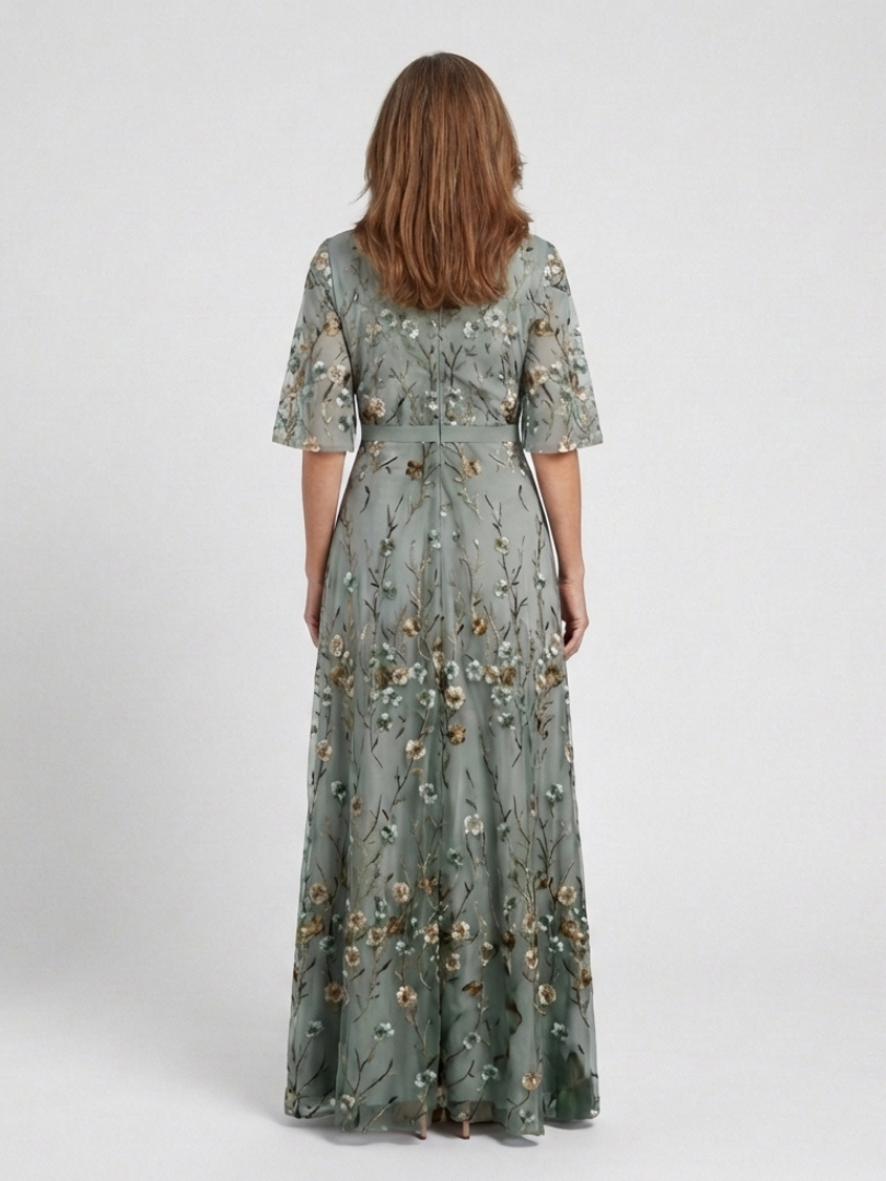 Joan – Floral V-Neck Short Sleeve Maxi Dress