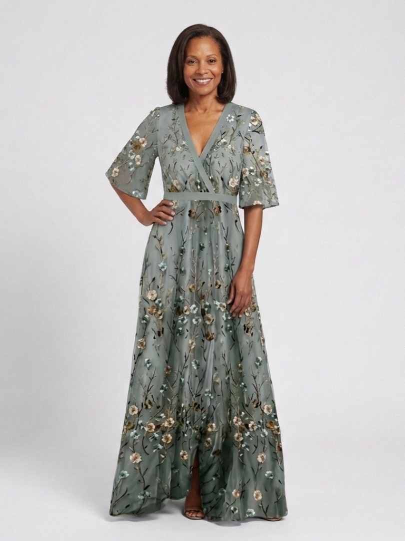Joan – Floral V-Neck Short Sleeve Maxi Dress