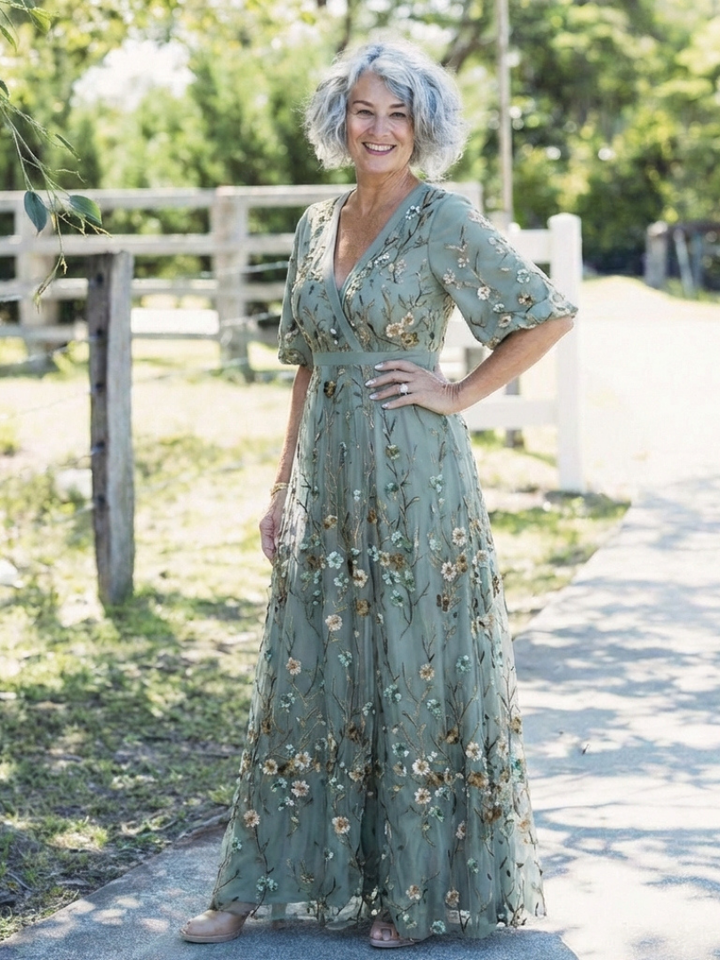 Joan – Floral V-Neck Short Sleeve Maxi Dress